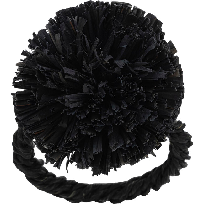 Set of 4 Straw Pompom Napkin Rings, Black
