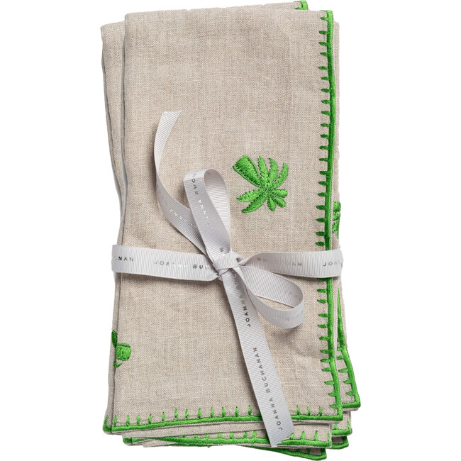 Palm Tree Embroidered Dinner Napkins, Flax