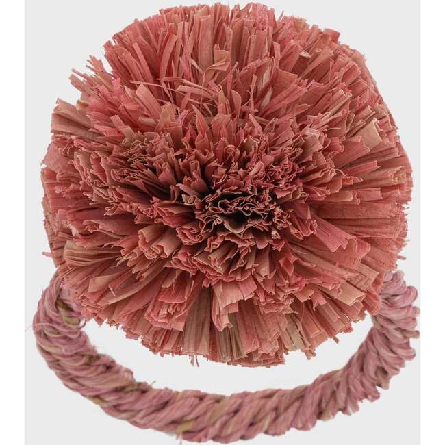 Set of 4 Straw Pompom Napkin Rings, Pink - Tableware - 4