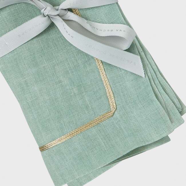 Set of 2 Gold Trim Dinner Napkins, Sea Foam - Tableware - 3