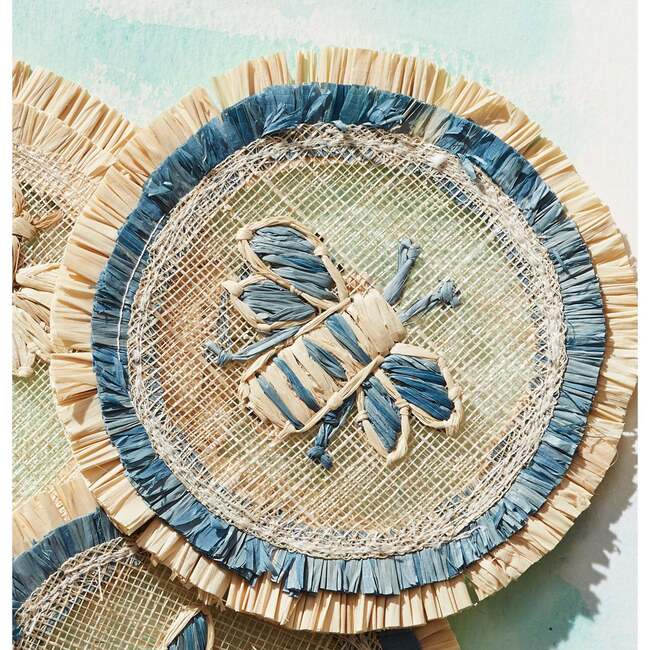 Bee Straw Coasters, Blue