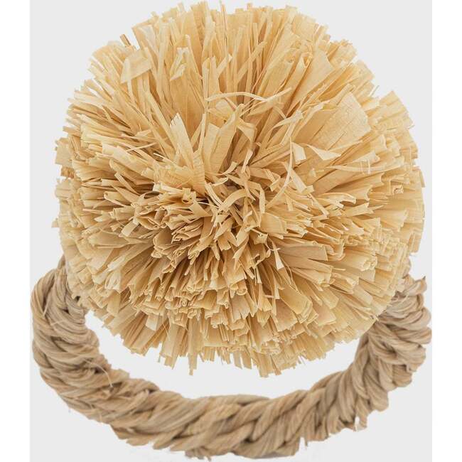 Set of 4 Straw Pompom Napkin Rings, Natural - Tableware - 6