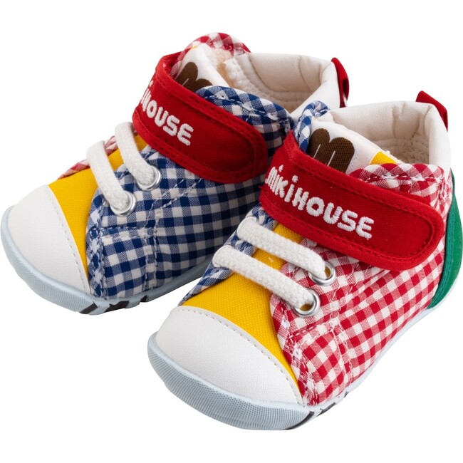Patchwork Gingham High Top First Walker Shoes, Multi