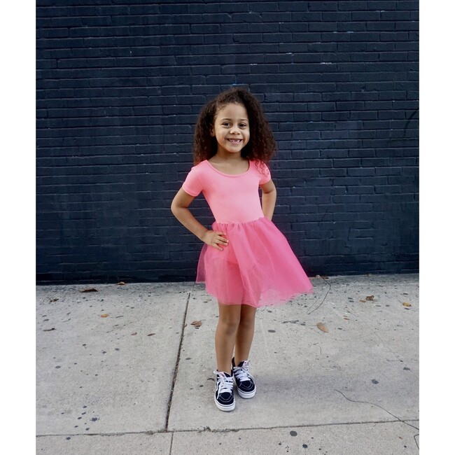 Short Sleeve Tutu Dress with Tulle Skirt, Hot Pink