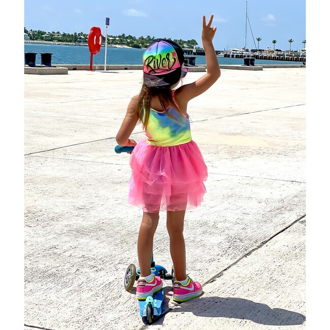 Tank Top Tutu Dress with Tulle Skirt, Neon Tie Dye - Dresses - 3
