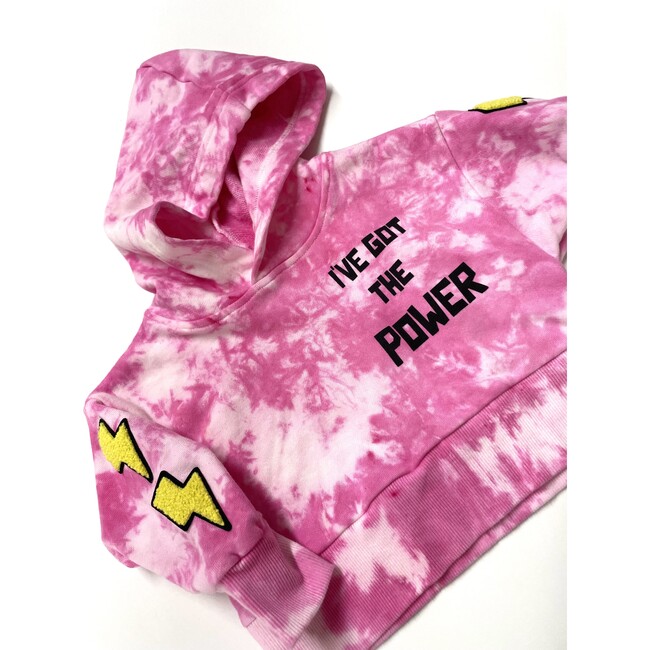 Tie Dye I've Got the Power Lightning Patch Hoodie Sweatshirt, Hot Pink Tie Dye - Sweatshirts - 5