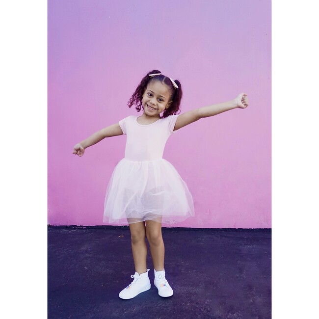 Short Sleeve Tutu Dress with Tulle Skirt, Blush Light Pink - Dresses - 6