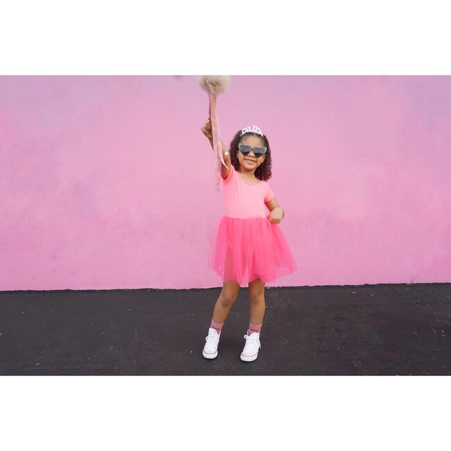 Short Sleeve Tutu Dress with Tulle Skirt, Hot Pink - Dresses - 5