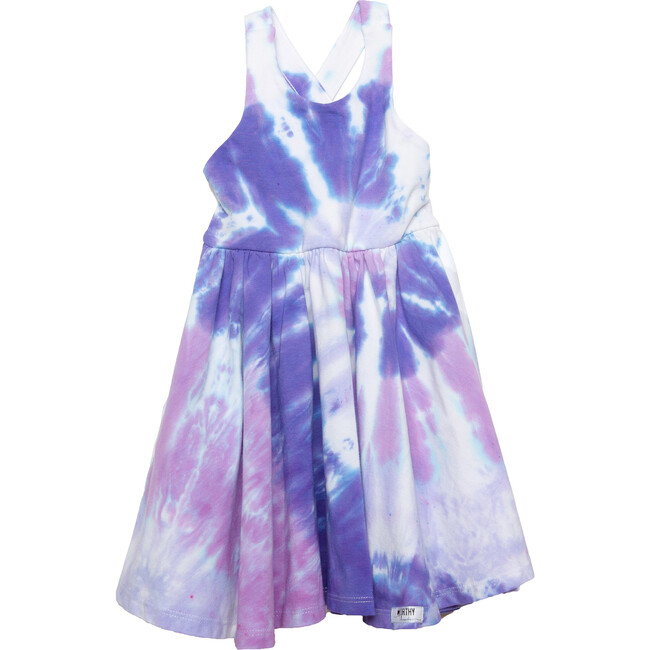 Tie Dye Cross Back Twirly Dress, Purple