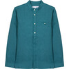 Dark Teal Linen Shirt, Green - Shirts - 1 - thumbnail