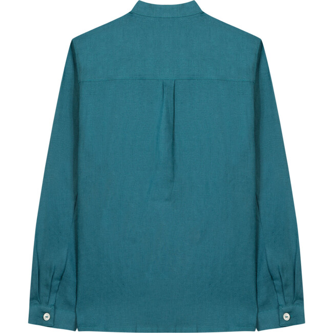 Dark Teal Linen Shirt, Green - Shirts - 2