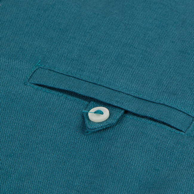 Dark Teal Linen Shirt, Green - Shirts - 3