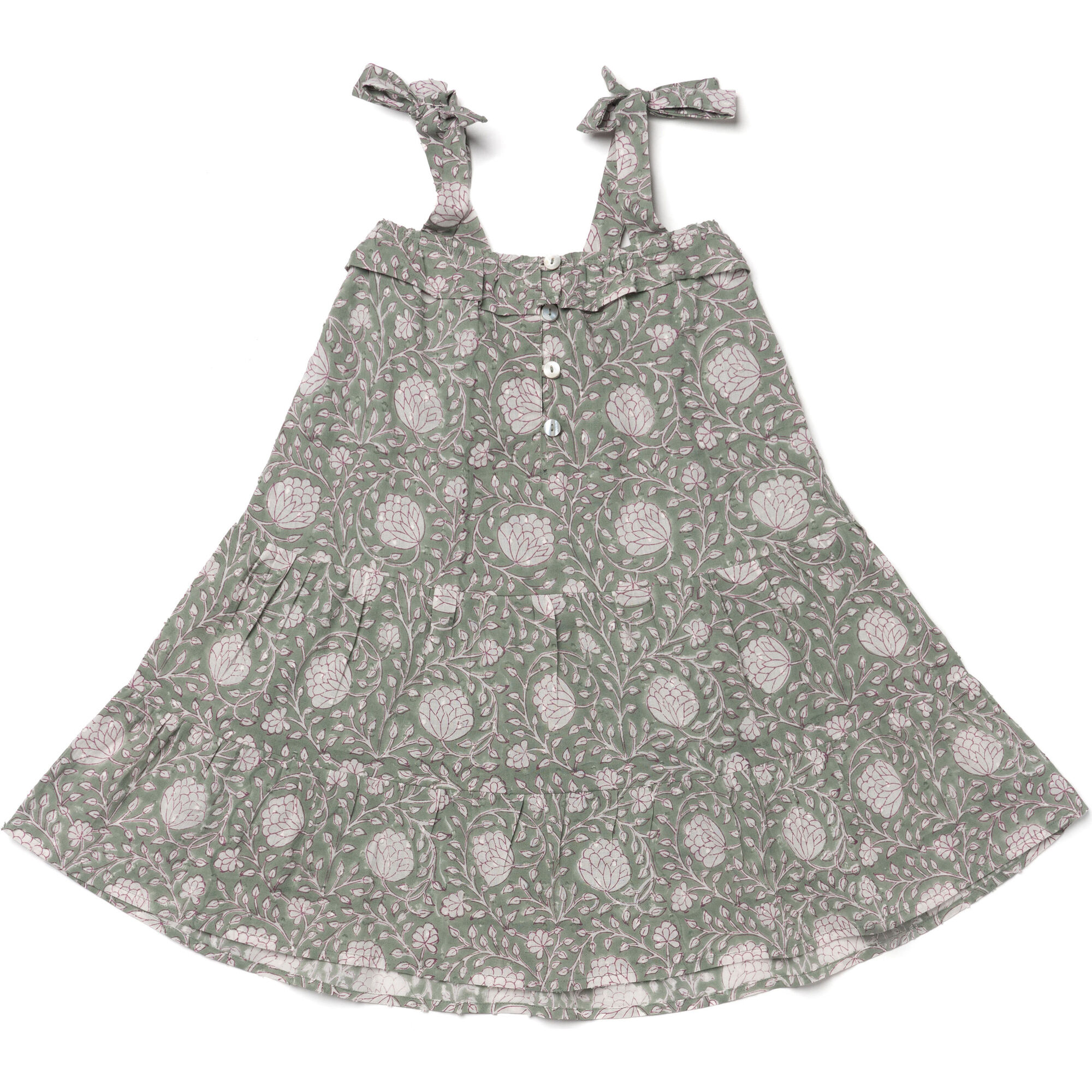 Dahlia Dress, Green Lotus Print - Dresses - 1