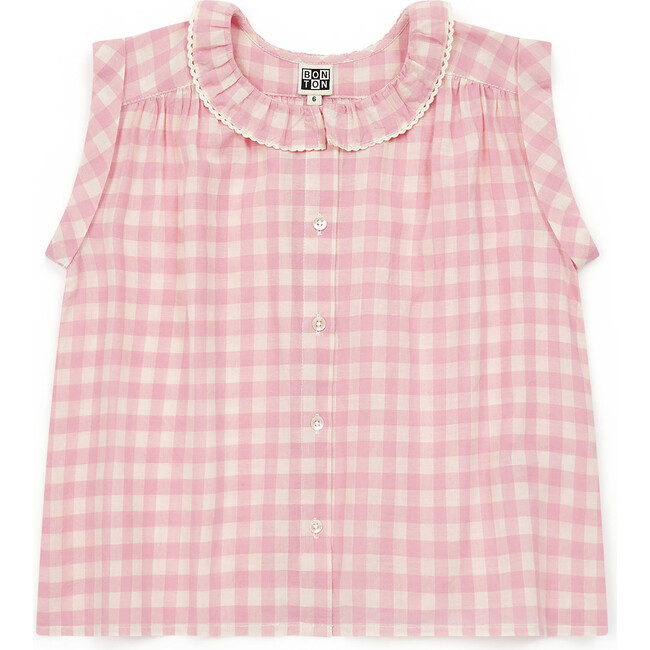 Nectari Gingham Blouse, Pink - Blouses - 1