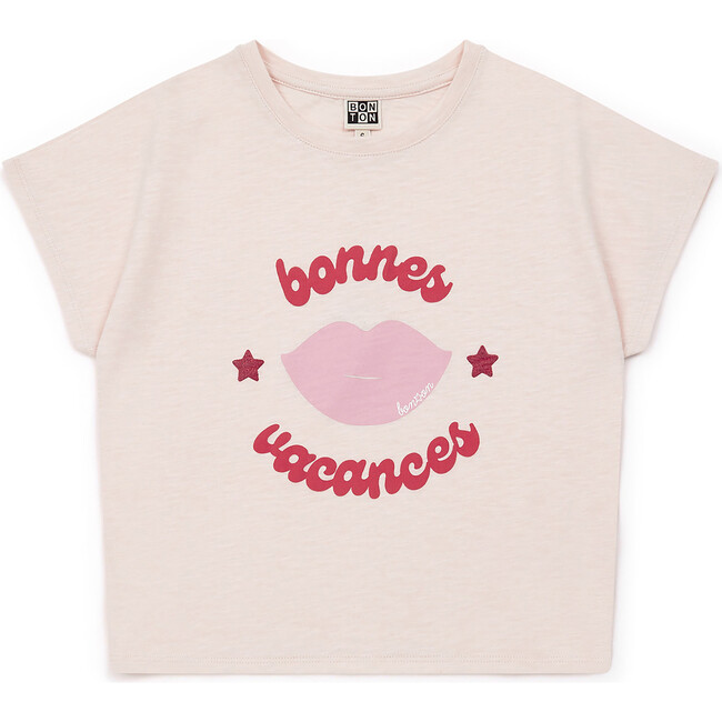 "Bonne Vacances" Lips T-shirt,  Pink