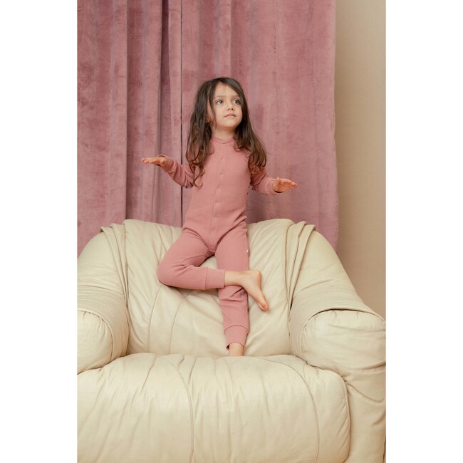 Noble Organic Waffle One-Piece Sleeper, Dusty Rose - Onesies - 3