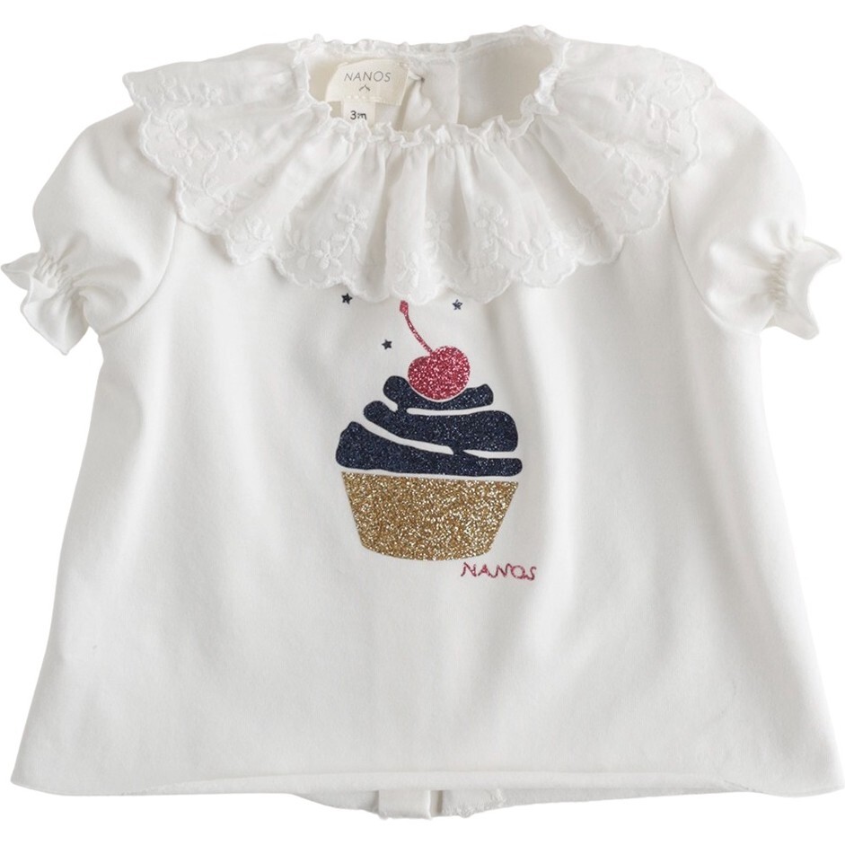 Ice Cream Ruffle Collar T-shirt, Beige - T-Shirts - 1