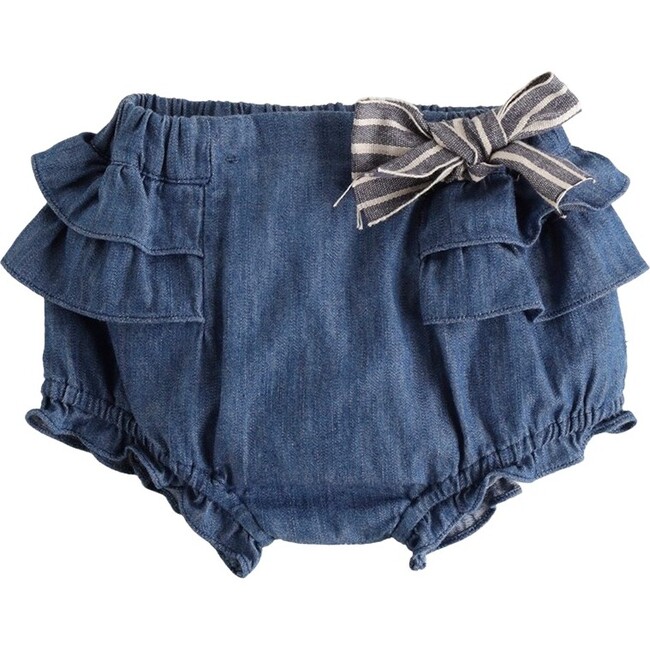 Denim Bloomers with Bow, Navy - Bloomers - 1
