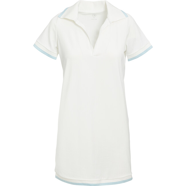Women's Easy Polo Dress, White/ Sky Blue