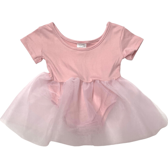 Short Sleeve Tutu Dress with Tulle Skirt, Blush Light Pink - Dresses - 1