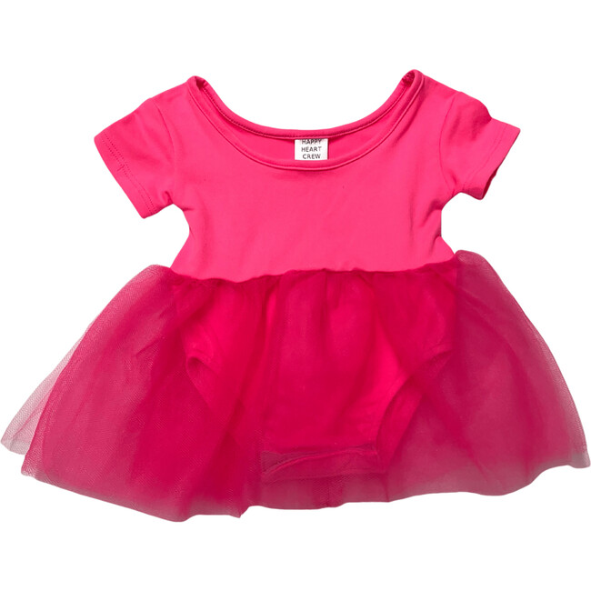 Short Sleeve Tutu Dress with Tulle Skirt, Hot Pink - Happy Heart Crew ...