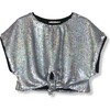 Tie-Front Sequined Top, Silver - T-Shirts - 1 - thumbnail
