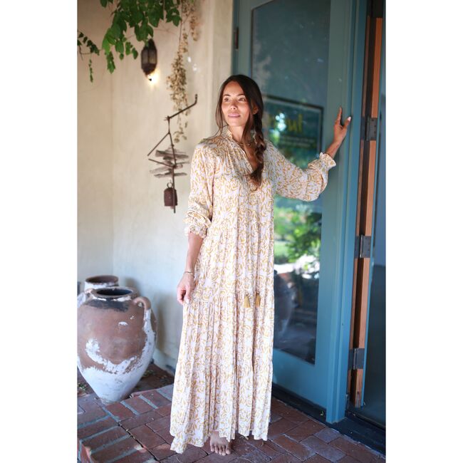 Women's Sienna Maxi Dress, Yellow Print - Dresses - 2