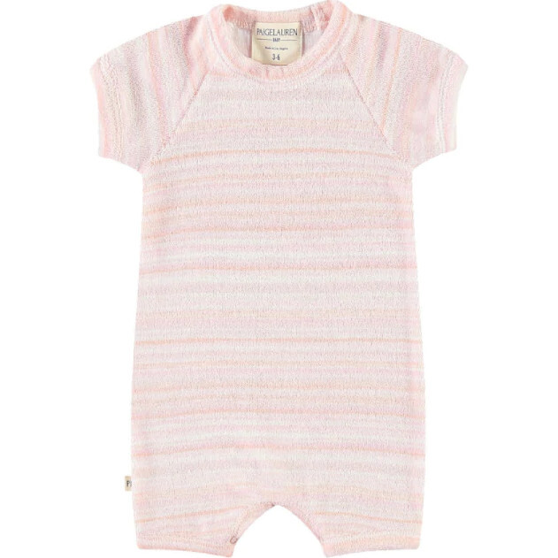 Baby Loop Terry Multi Stripe Short Sleeve Romper, Pink Stripe
