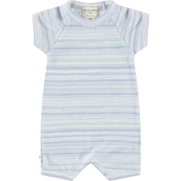 Baby Loop Terry Multi Stripe Short Sleeve Romper, Blue Stripe