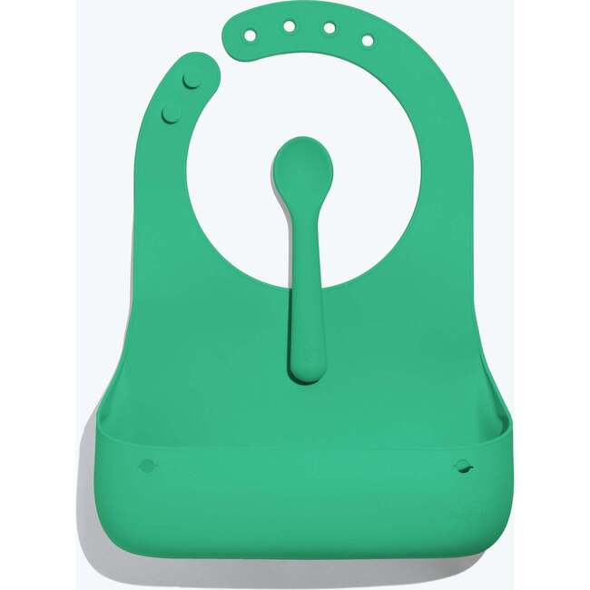 Avanchy Roll & Go Silicone Bibs for Babies & Spoon, Green