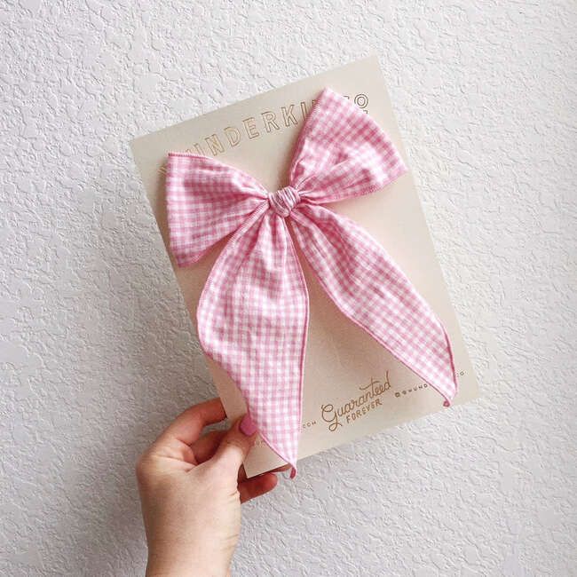 Fable Bow, Candy Pink Gingham - Hair Accessories - 2