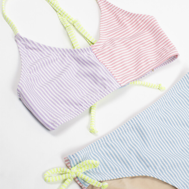Two Piece Tie Back Bikini, Seersucker Colorblock - Two Pieces - 2