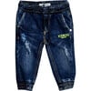 Neon Pop Logo Distressed Jeans, Blue - Pants - 1 - thumbnail