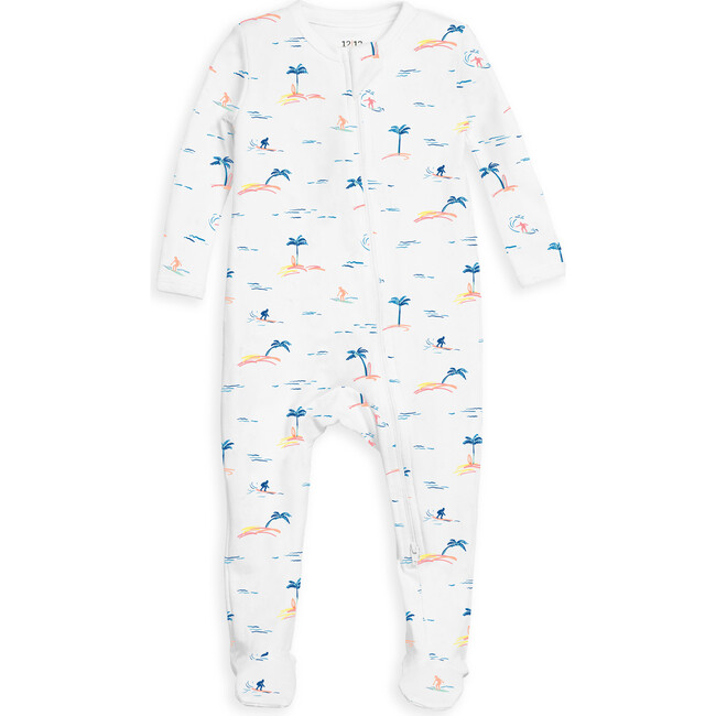 The Organic Zippered Footed Pajama, Surf - Pajamas - 1