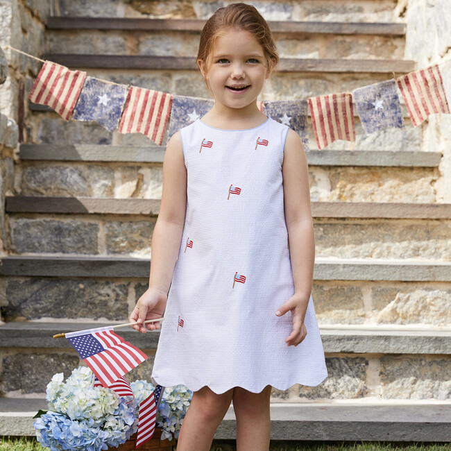 Embroidered Bow Back Dress, Flag - Dresses - 2