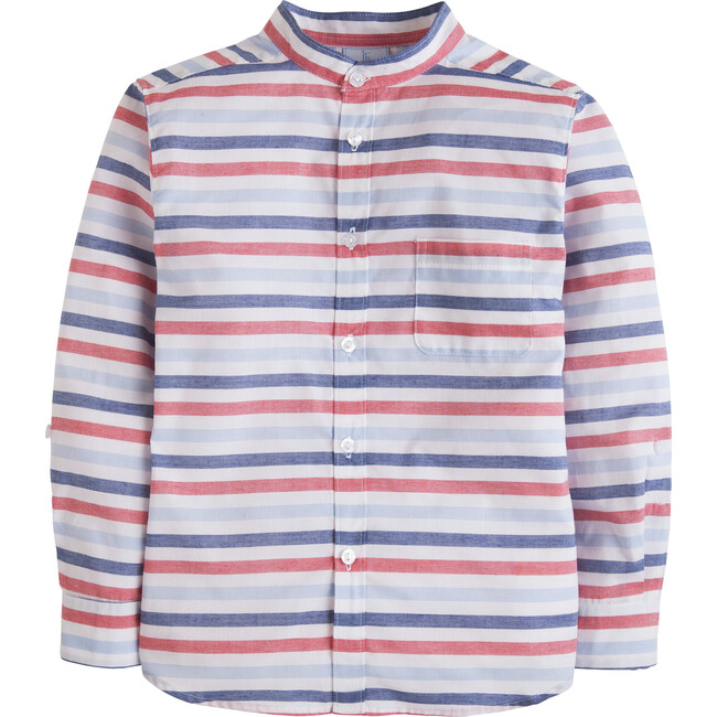 Mandarin Collar Roll Sleeve Shirt, Patriotic Stripe