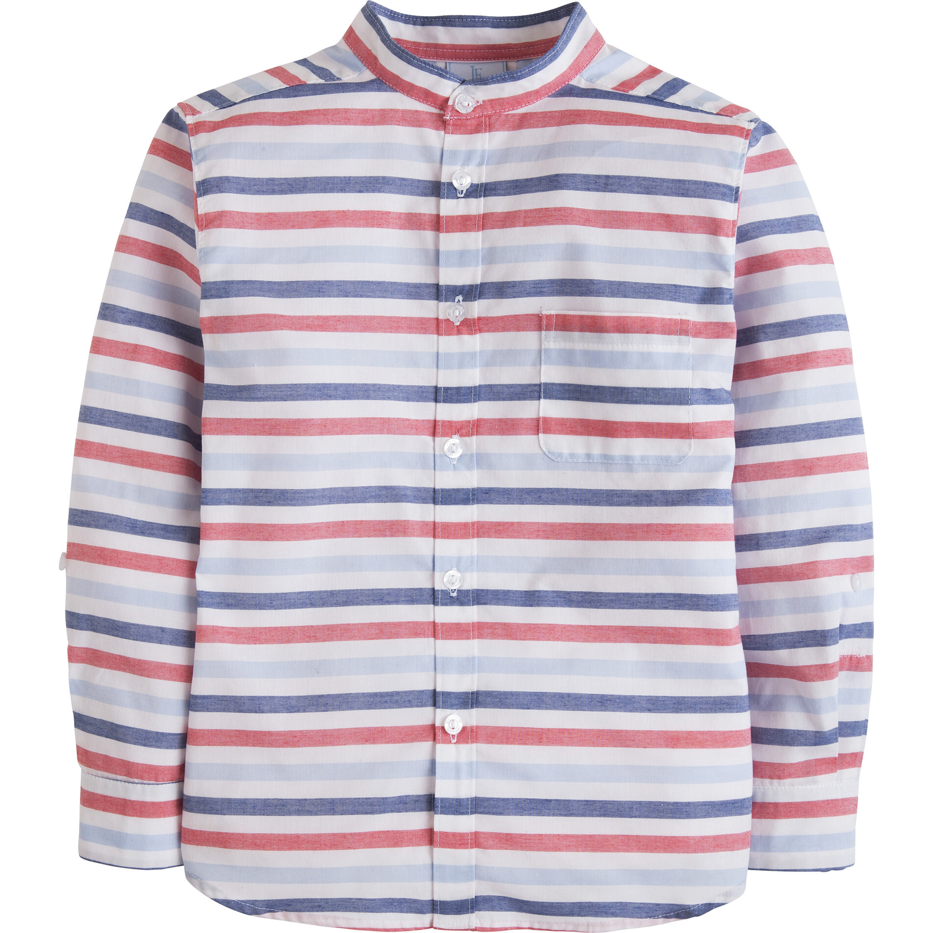 Mandarin Collar Roll Sleeve Shirt, Patriotic Stripe - Shirts - 1