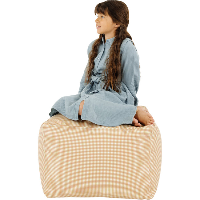 Square Pouf, Bronze Check - Kids Seating - 1