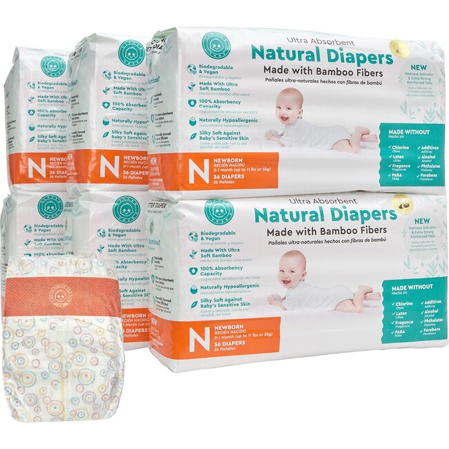 Natural Bamboo Diapers Value Pack, 216 pack