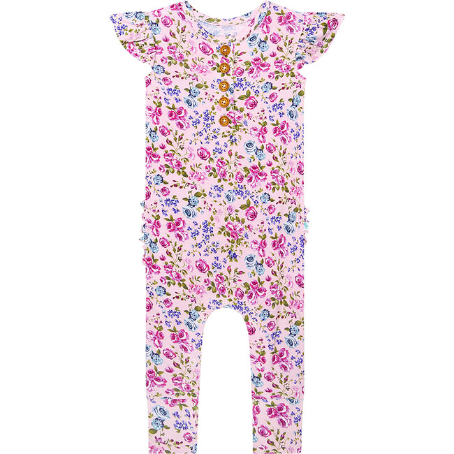 Ruffled Capsleeve Henley Romper, Pixie