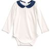 Organic Cotton Peter Pan Collar Bodysuit, Denim - Rompers - 1 - thumbnail