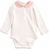 Organic Cotton Peter Pan Collar Bodysuit, Pink Stripe - Rompers - 1 - thumbnail