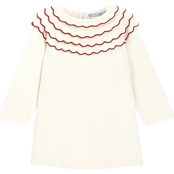 Toddler Knit Dress, White & Rust Red - Jacadi Girl Clothing | Maisonette