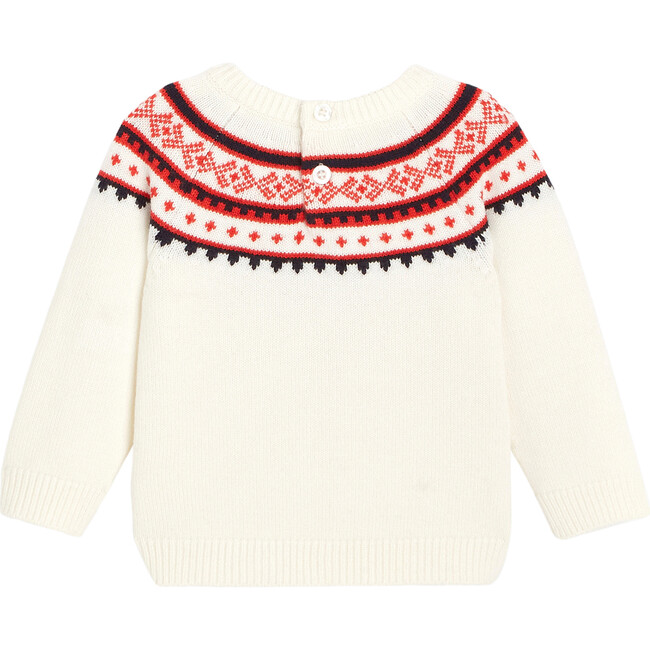 Toddler Jacquard Sweater, White & Red - Sweaters - 2