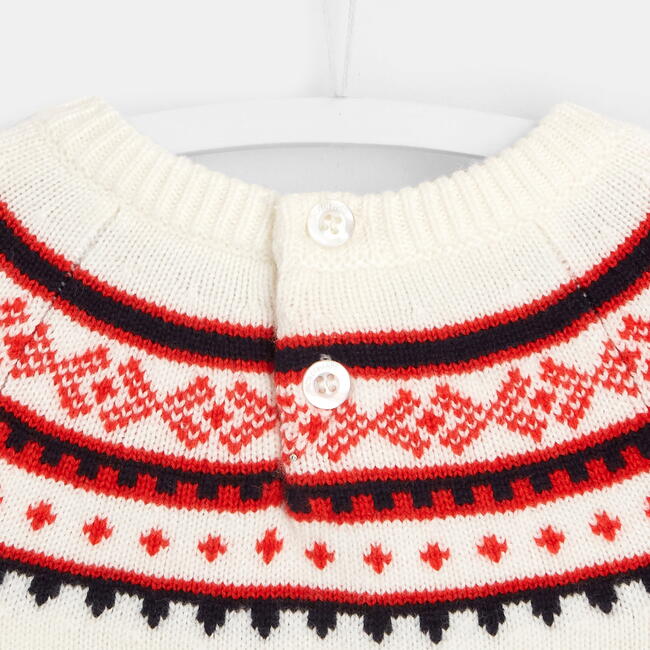 Toddler Jacquard Sweater, White & Red - Sweaters - 4