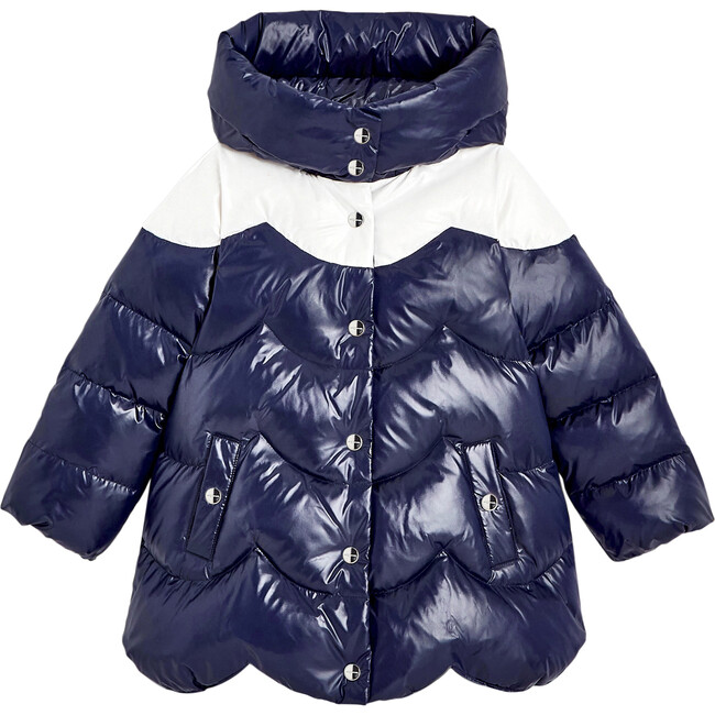 Color Block Puffer Jacket, Navy & White - Jackets - 1