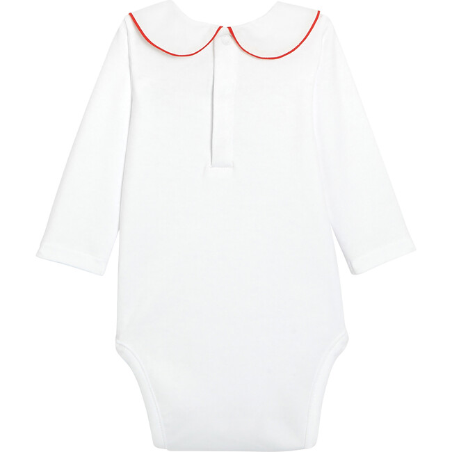 Baby Peter Pan Collar Bodysuit, White & Red - Onesies - 2
