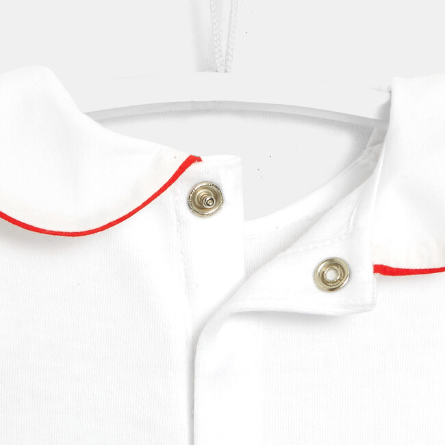 Baby Peter Pan Collar Bodysuit, White & Red - Onesies - 4