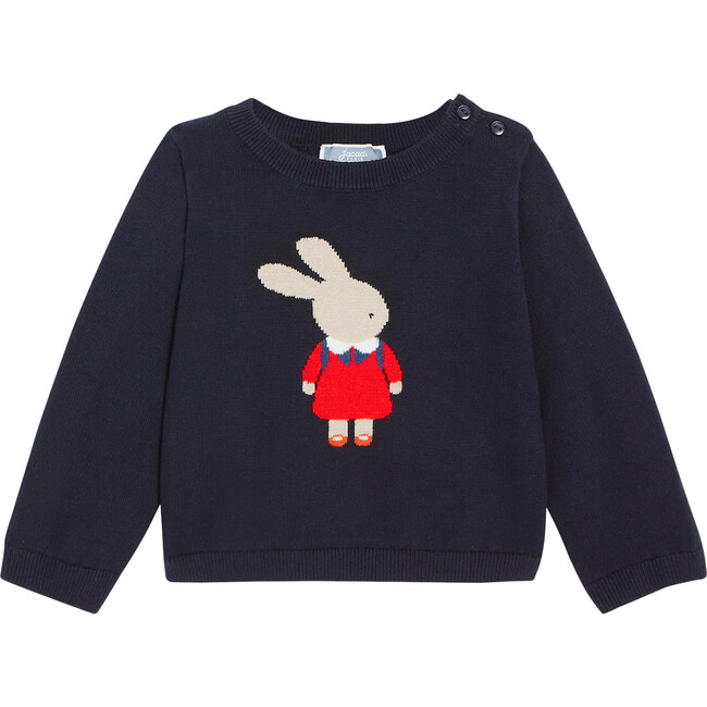 Toddler Intarsia Rabbit Sweater, Navy Blue - Sweaters - 1