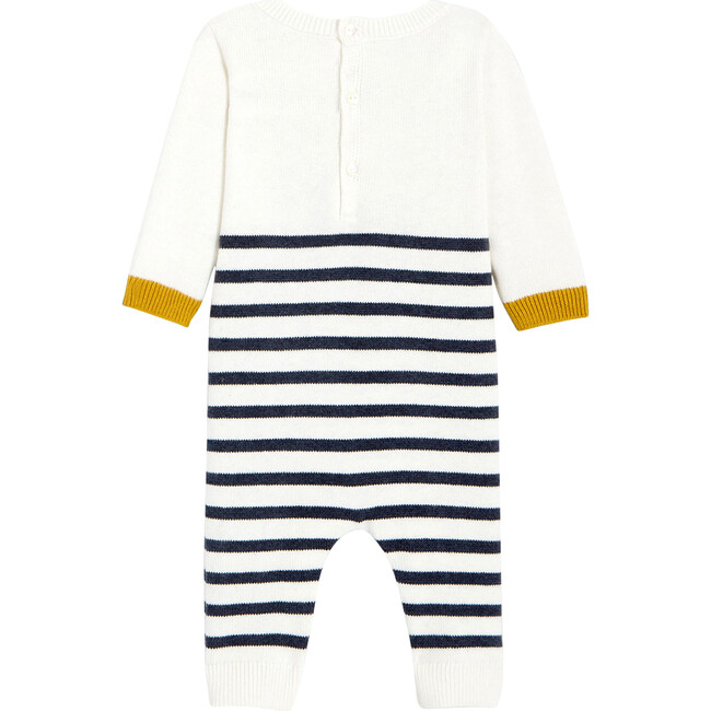Baby Striped Onesie, Soft White & Navy - Onesies - 2